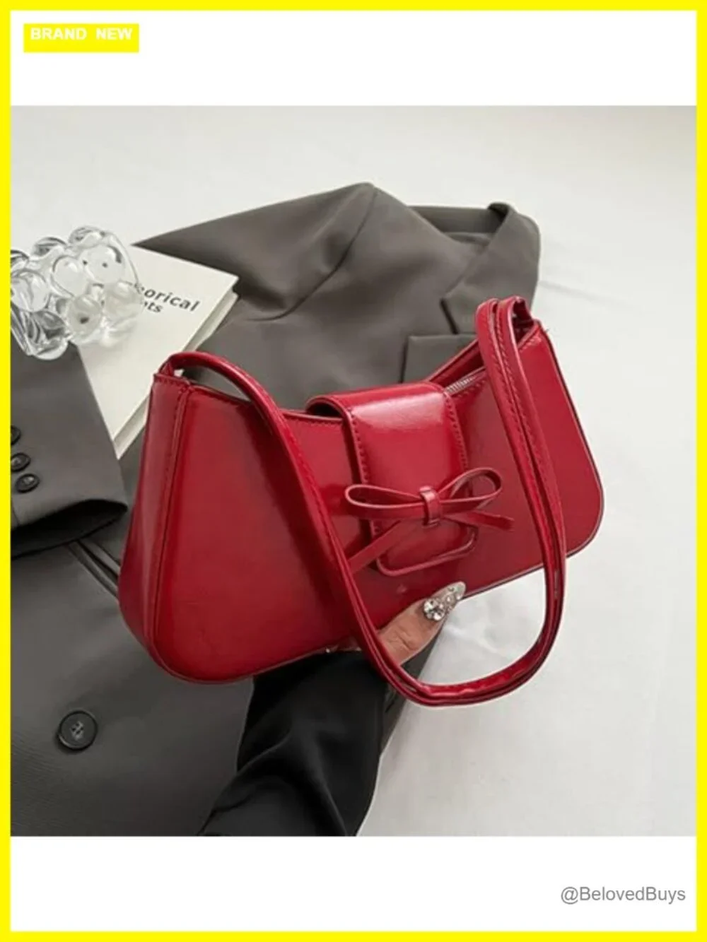Patent Leather Hobo Bow Purse Y2K Shoulder Bag Faux Leather Clutch